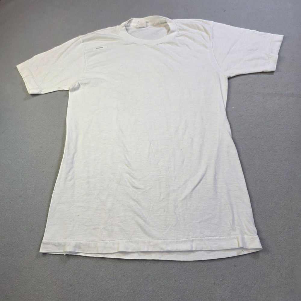 Vintage Fruit of the Loom Single Stitch White T-Shirt Mens Small Thrashed Blank
